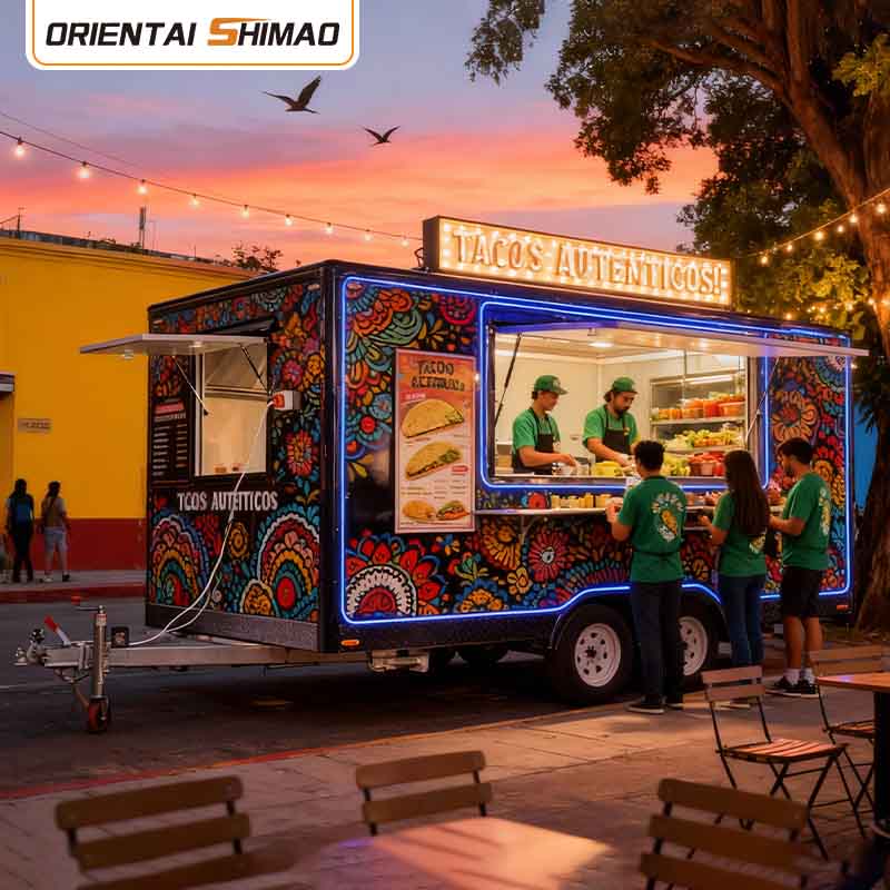 मोबाइल कैटरिंग ट्रेलर स्ट्रीट फूड हॉट डॉग कार्ट पूरी तरह से सुसज्जित फूड ट्रेलर फूड ट्रक